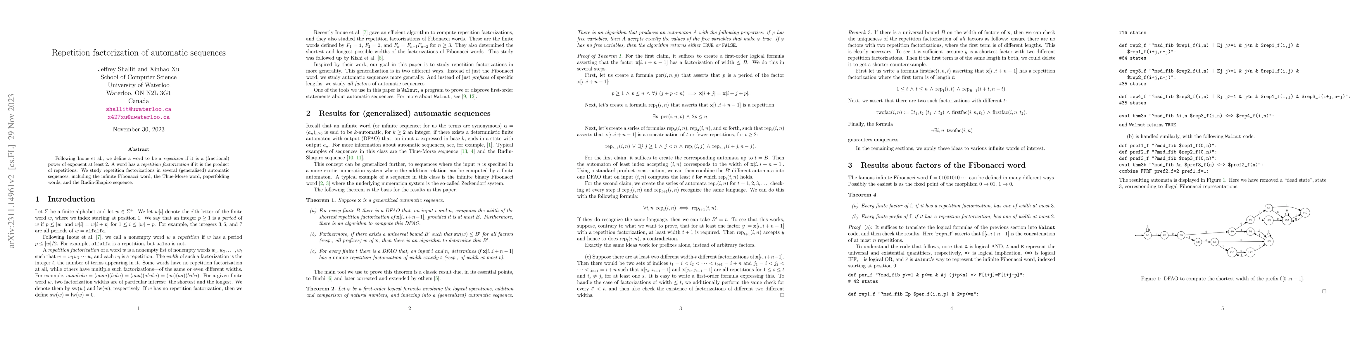 Thumbnail for Repetition factorization of automatic sequences
