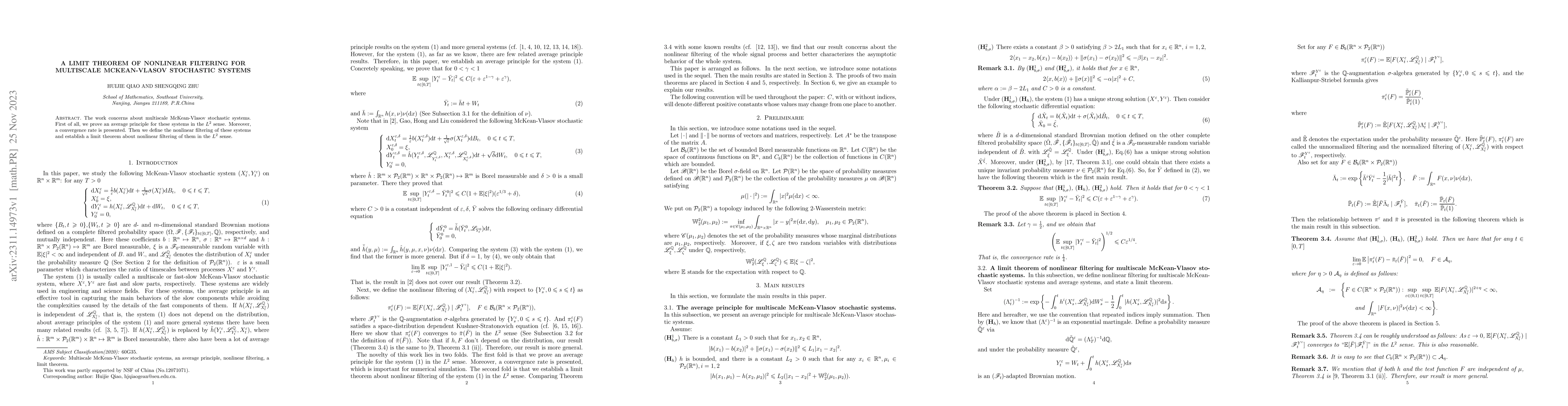 Thumbnail for A limit theorem of nonlinear filtering for multiscale McKean-Vlasov
  stochastic systems