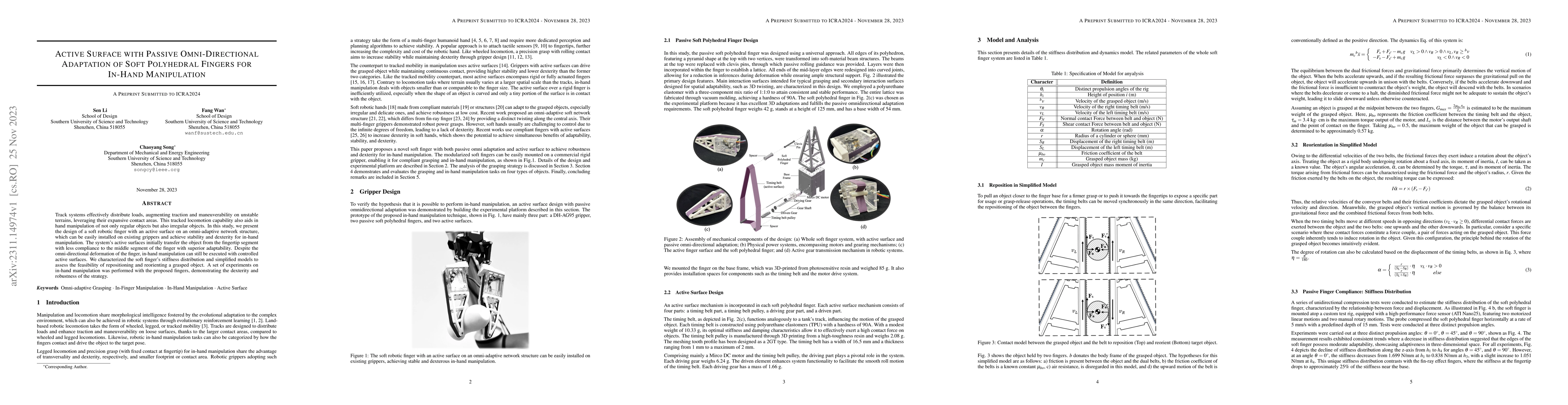 Thumbnail for Active Surface with Passive Omni-Directional Adaptation of Soft
  Polyhedral Fingers for In-Hand Manipulation