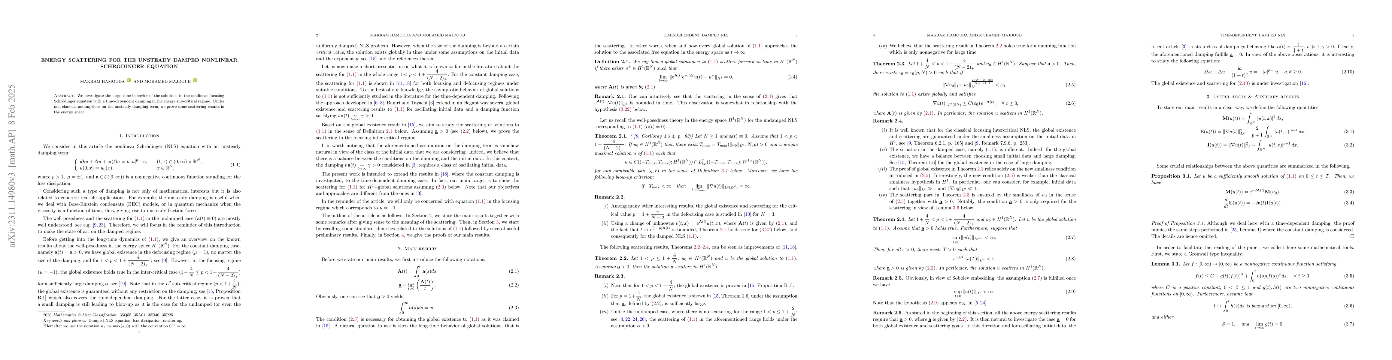 Thumbnail for Energy scattering for the unsteady damped nonlinear Schrodinger equation