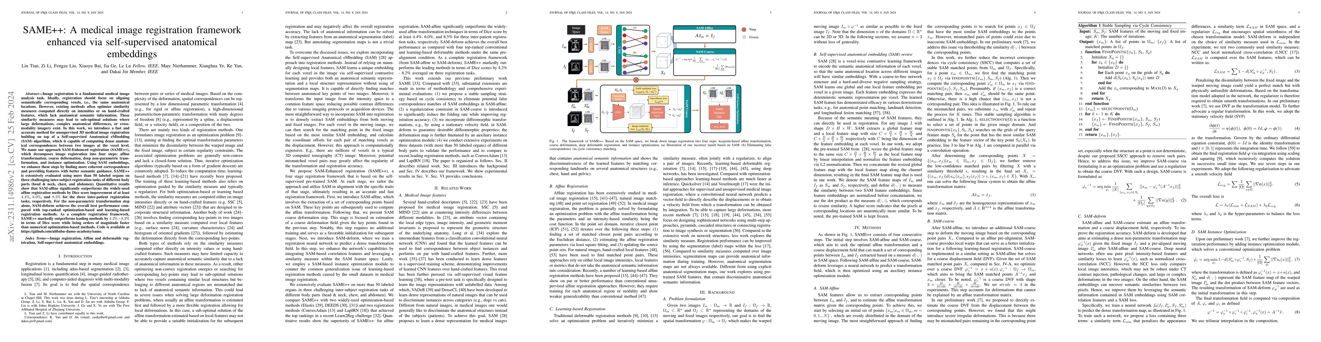 Thumbnail for SAME++: A Self-supervised Anatomical eMbeddings Enhanced medical image
  registration framework using stable sampling and regularized transformation