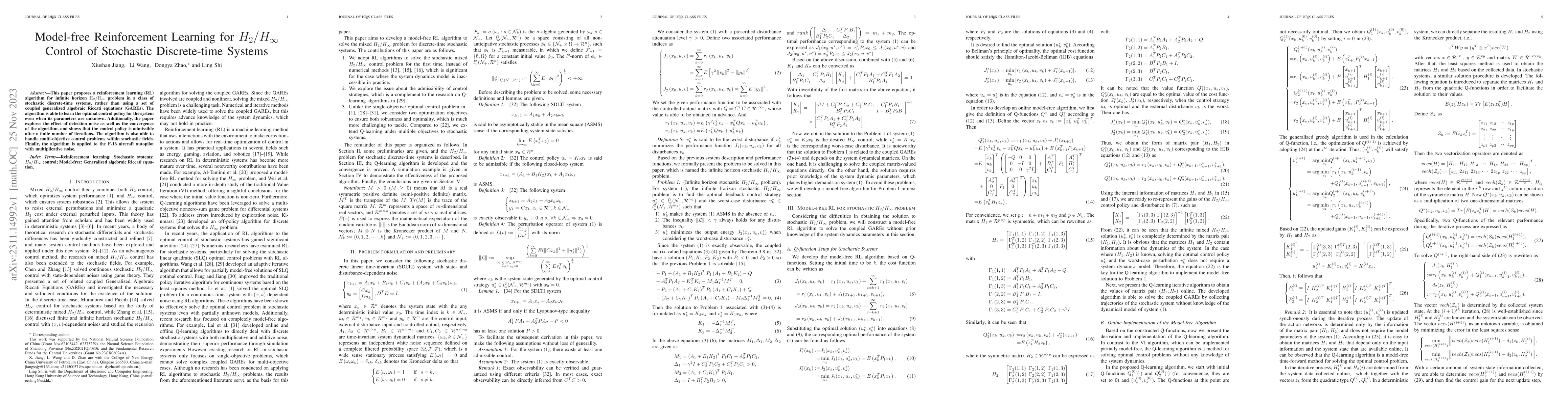 Thumbnail for Model-free Reinforcement Learning for ${H_{2}/H_{\infty}}$ Control of
  Stochastic Discrete-time Systems