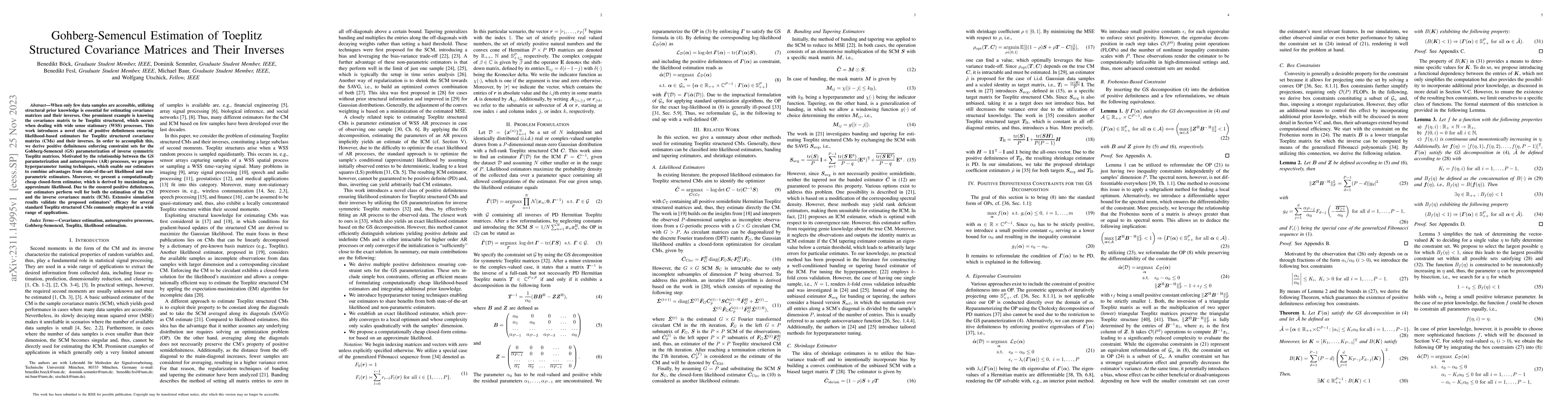 Thumbnail for Gohberg-Semencul Estimation of Toeplitz Structured Covariance Matrices
  and Their Inverses