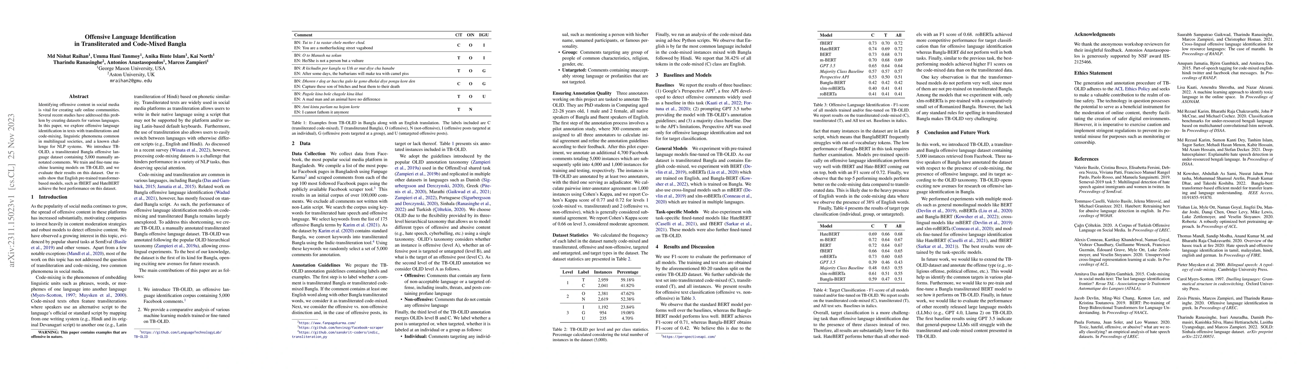 Thumbnail for Offensive Language Identification in Transliterated and Code-Mixed
  Bangla