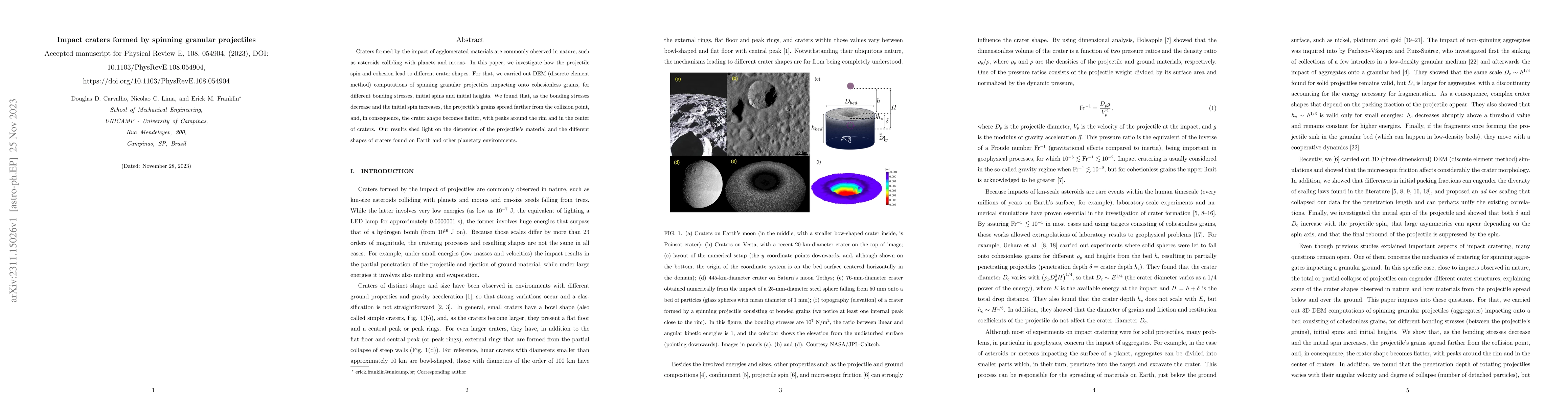 Thumbnail for Impact craters formed by spinning granular projectiles