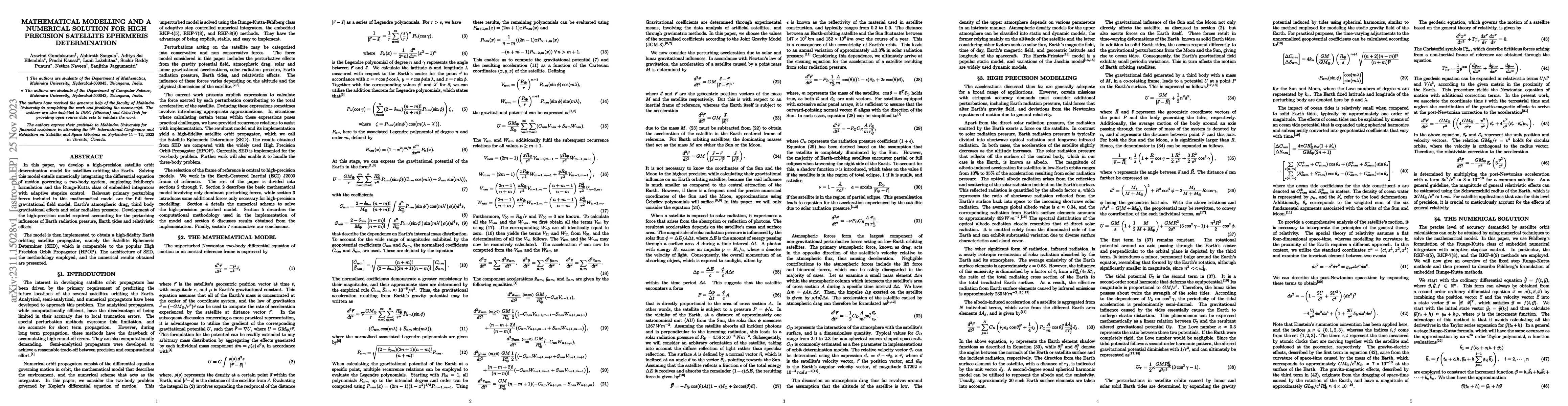 Thumbnail for Mathematical Modelling and a Numerical Solution for High Precision
  Satellite Ephemeris Determination
