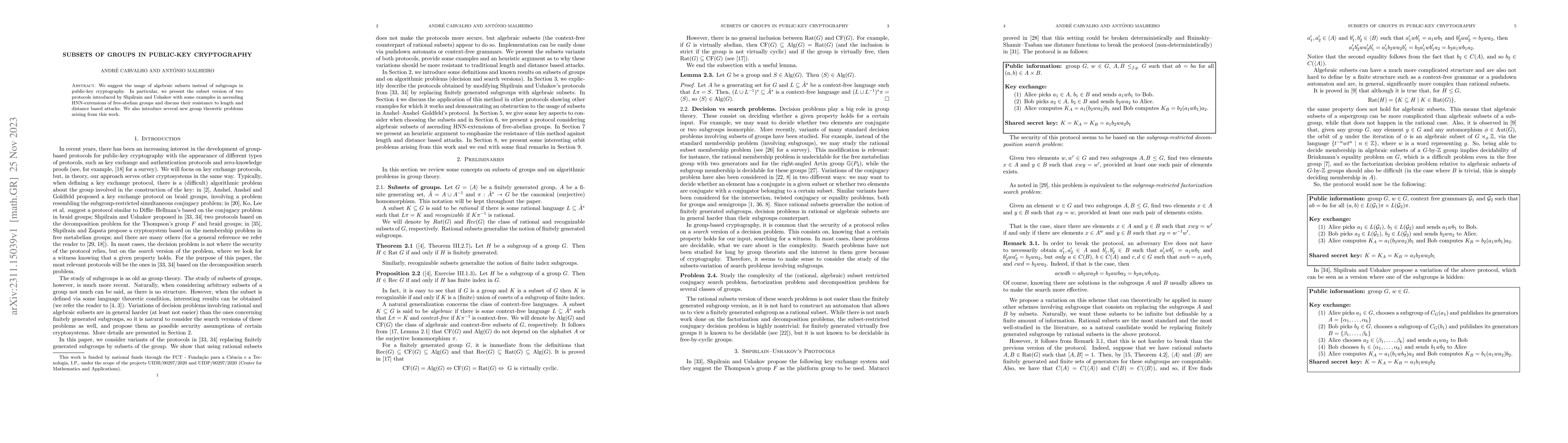Thumbnail for Subsets of groups in public-key cryptography