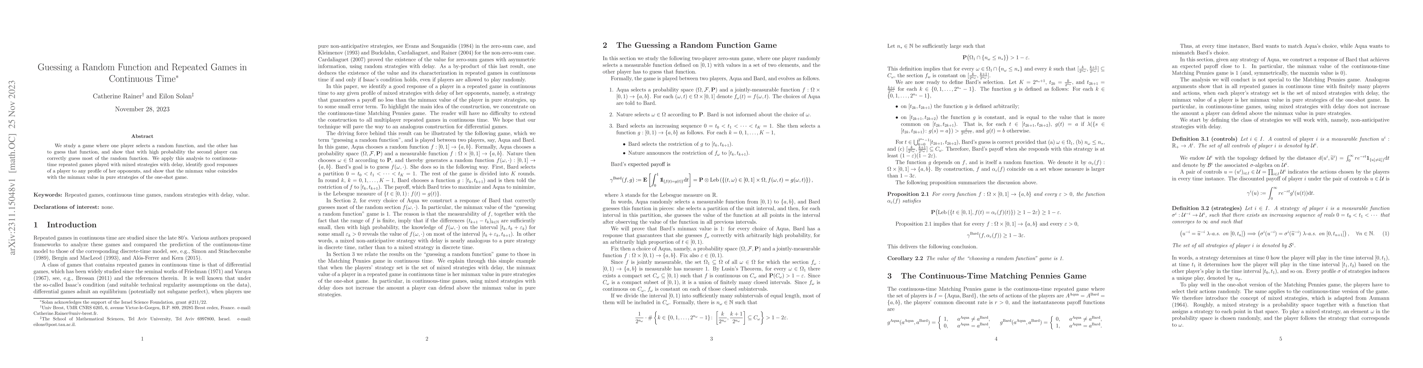 Thumbnail for Guessing a Random Function and Repeated Games in Continuous Time
