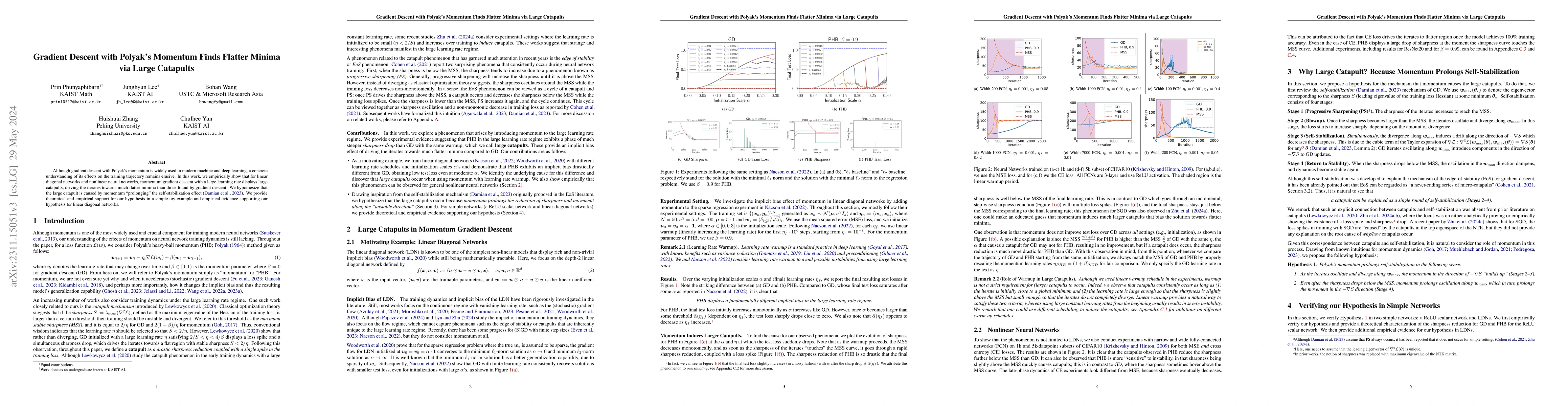 Thumbnail for Gradient Descent with Polyak's Momentum Finds Flatter Minima via Large
  Catapults