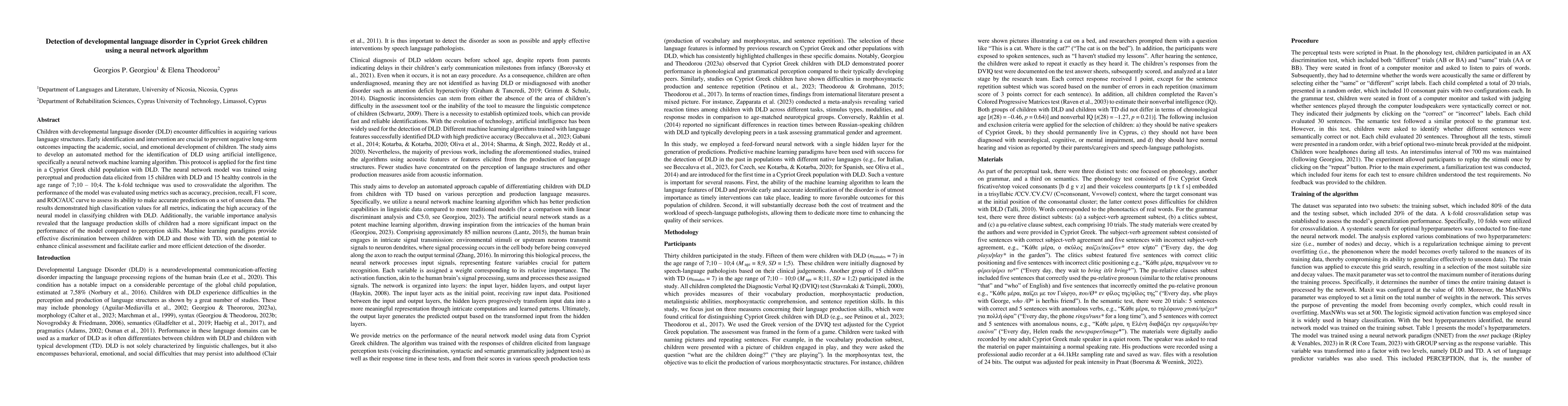 Thumbnail for Detection of developmental language disorder in Cypriot Greek children
  using a neural network algorithm