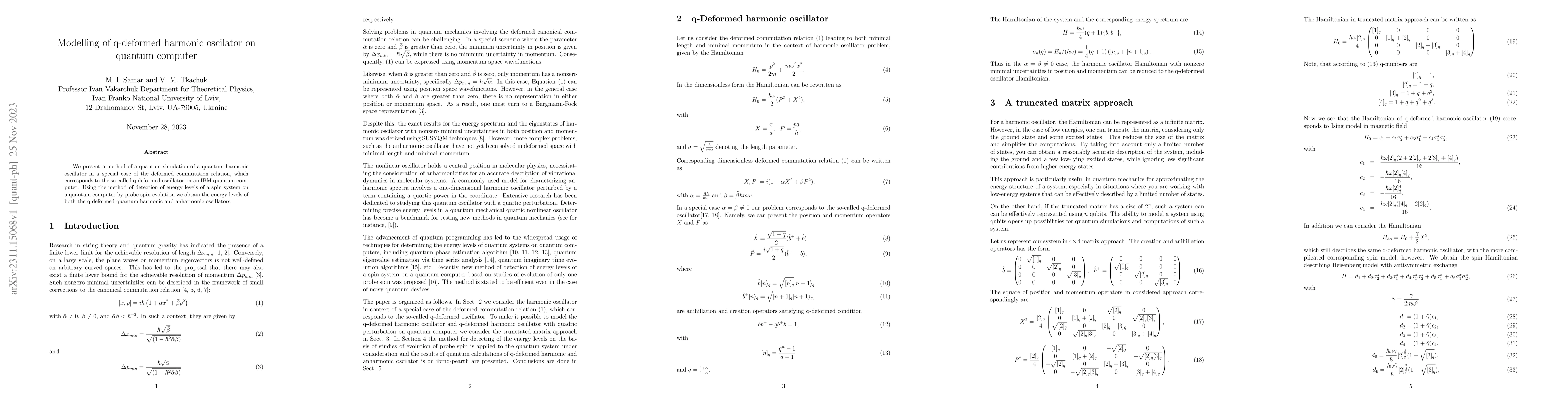 Thumbnail for Modelling of q-deformed harmonic oscilator on quantum computer