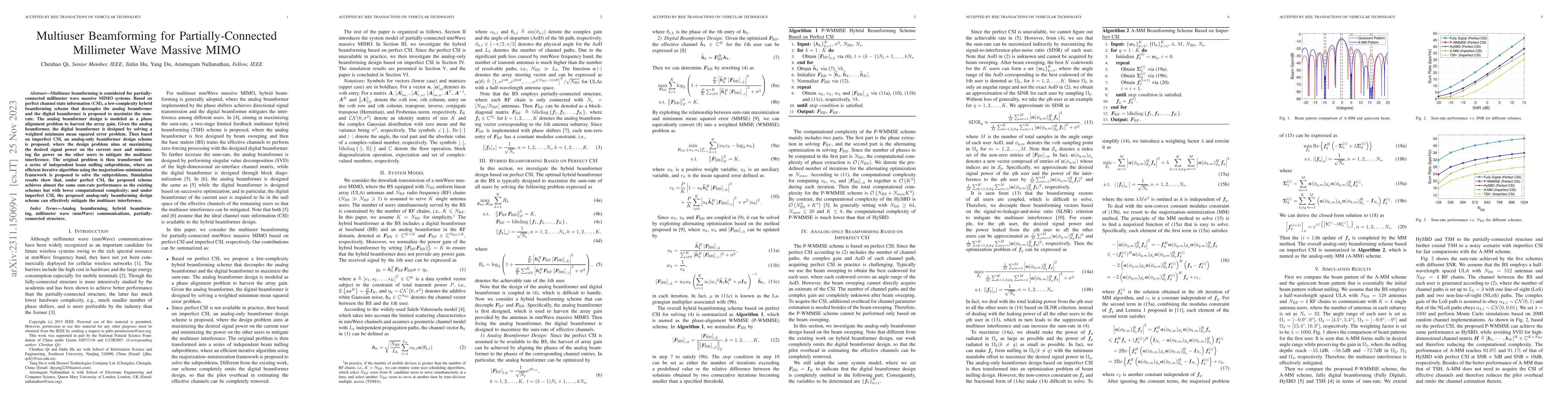 Thumbnail for Multiuser Beamforming for Partially-Connected Millimeter Wave Massive
  MIMO