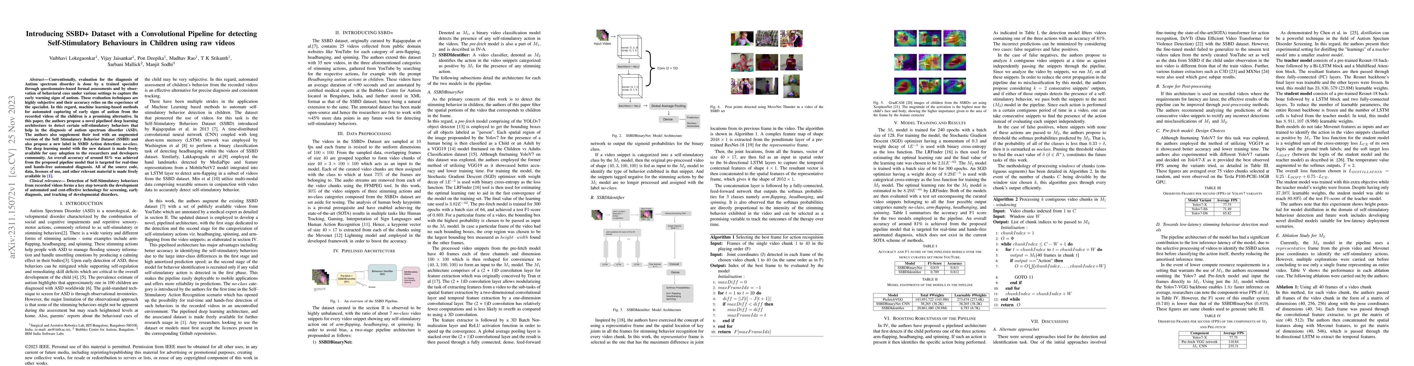 Thumbnail for Introducing SSBD+ Dataset with a Convolutional Pipeline for detecting
  Self-Stimulatory Behaviours in Children using raw videos