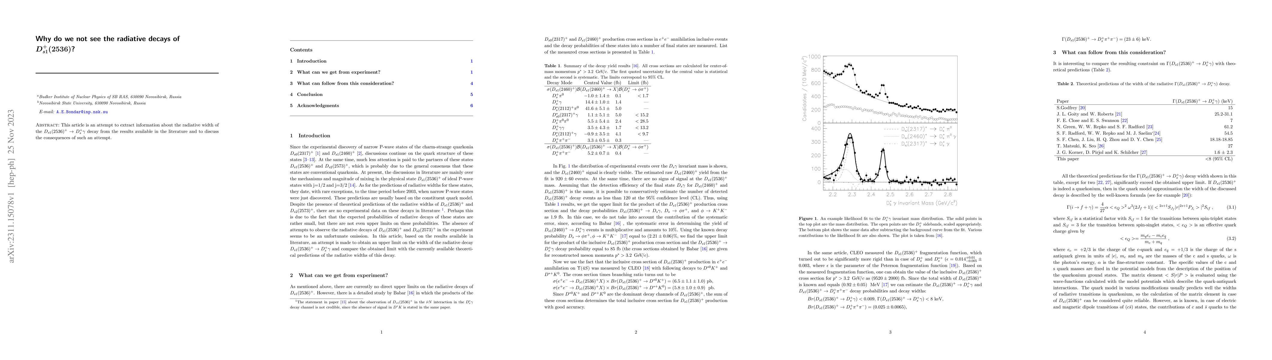 Thumbnail for Why do we not see the radiative decays of Ds1(2536)?