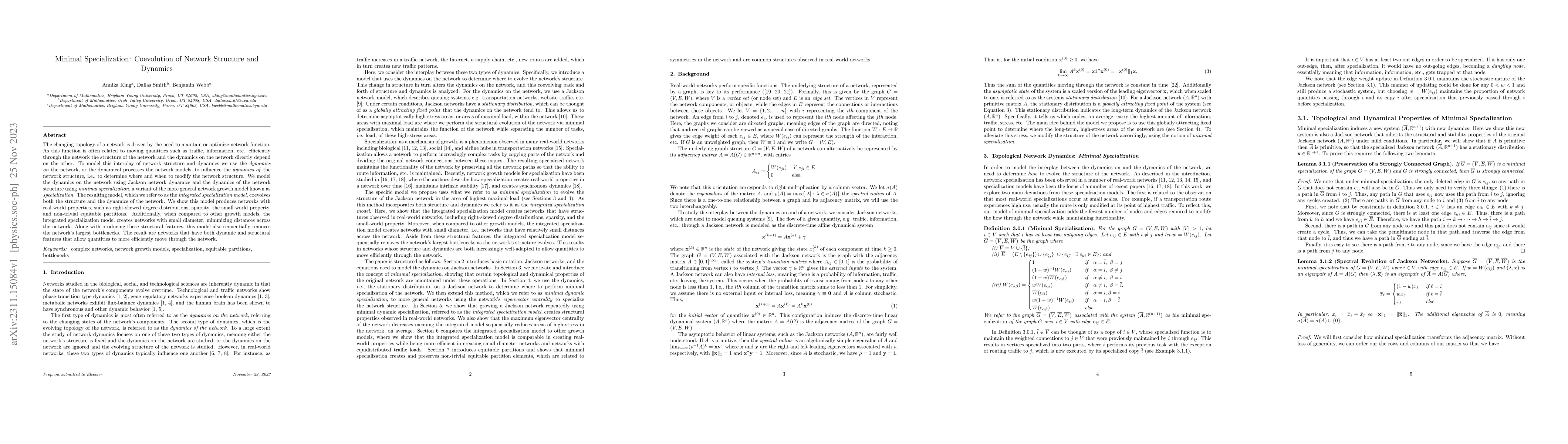 Thumbnail for Minimal Specialization: Coevolution of Network Structure and Dynamics