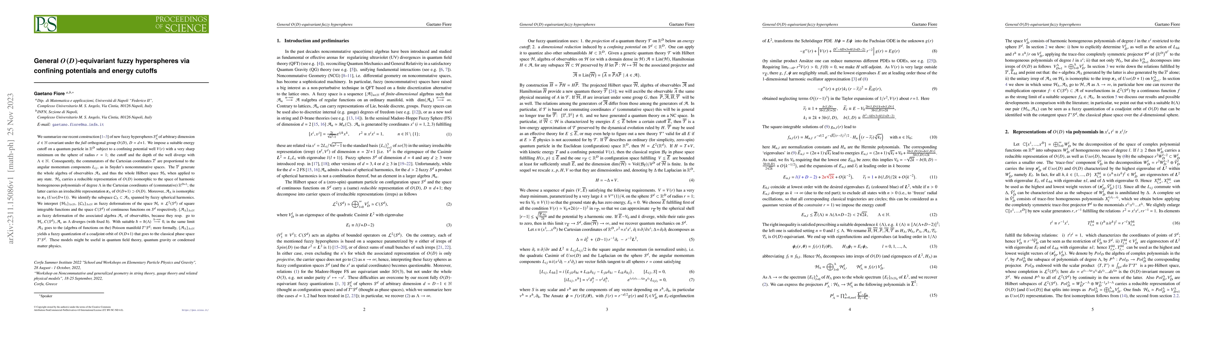 Thumbnail for General $O(D)$-equivariant fuzzy hyperspheres via confining potentials
  and energy cutoffs