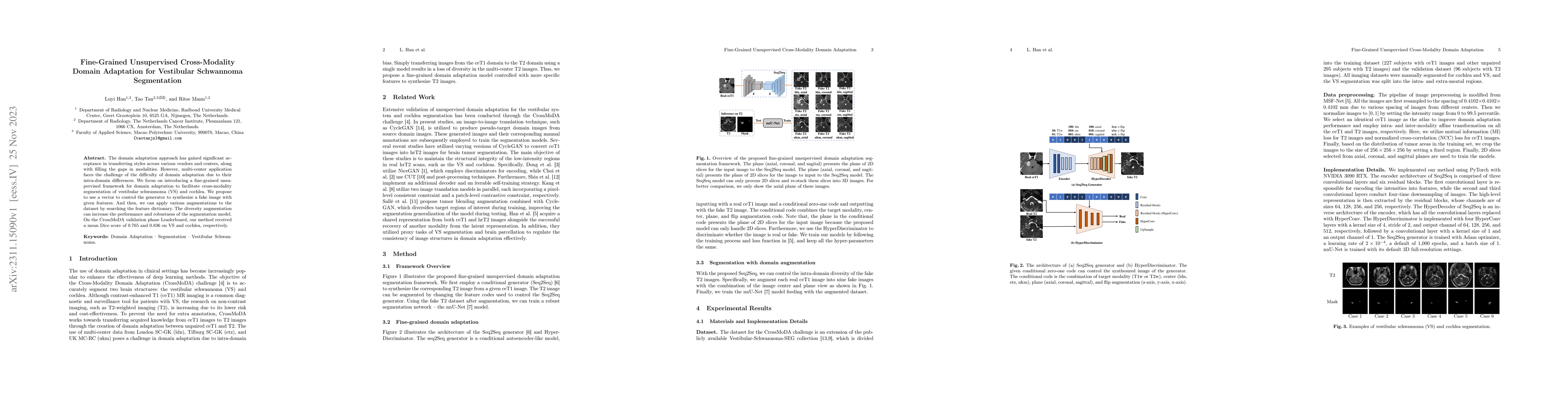 Thumbnail for Fine-Grained Unsupervised Cross-Modality Domain Adaptation for
  Vestibular Schwannoma Segmentation