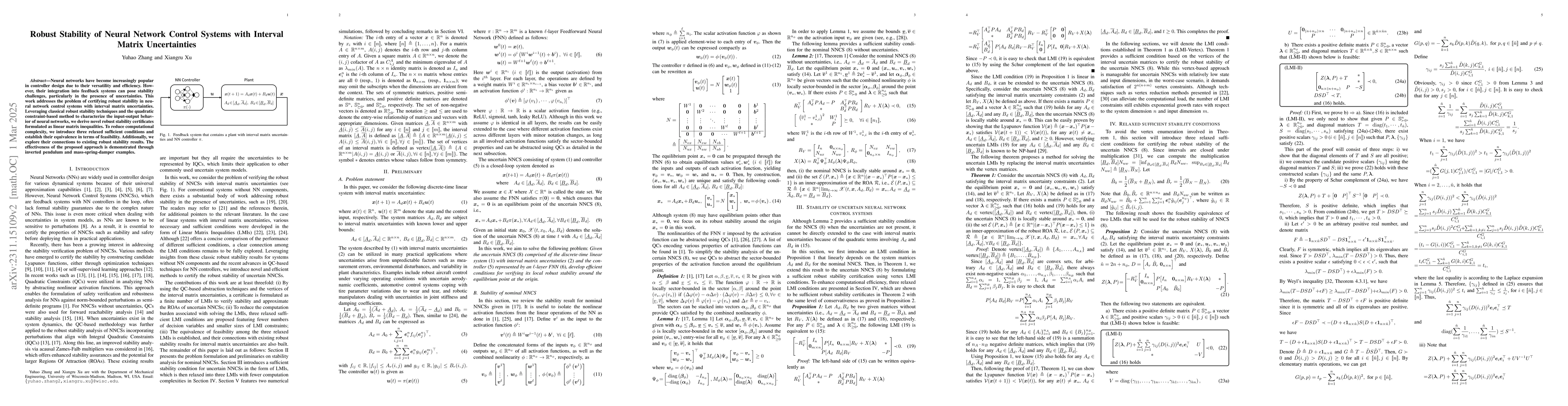 Thumbnail for Robust Stability of Neural Feedback Systems with Interval Matrix
  Uncertainties