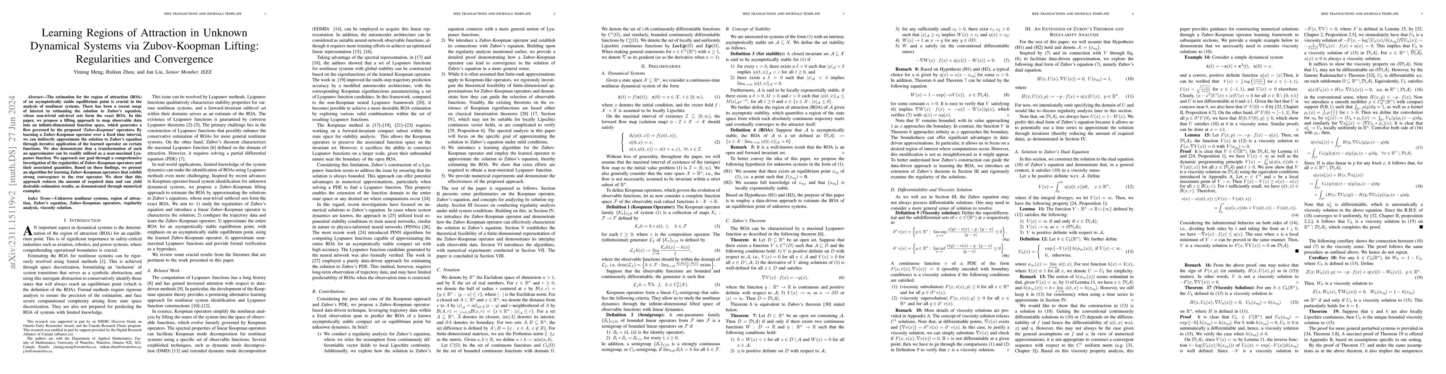 Thumbnail for Learning Regions of Attraction in Unknown Dynamical Systems via
  Zubov-Koopman Lifting: Regularities and Convergence