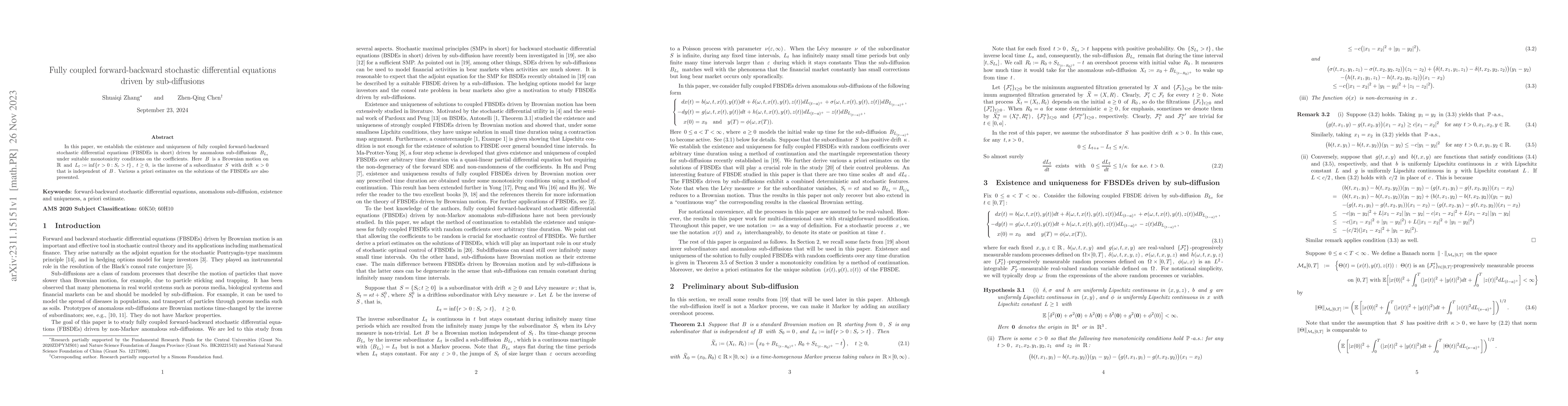 Thumbnail for Fully coupled forward-backward stochastic differential equations driven
  by sub-diffusions