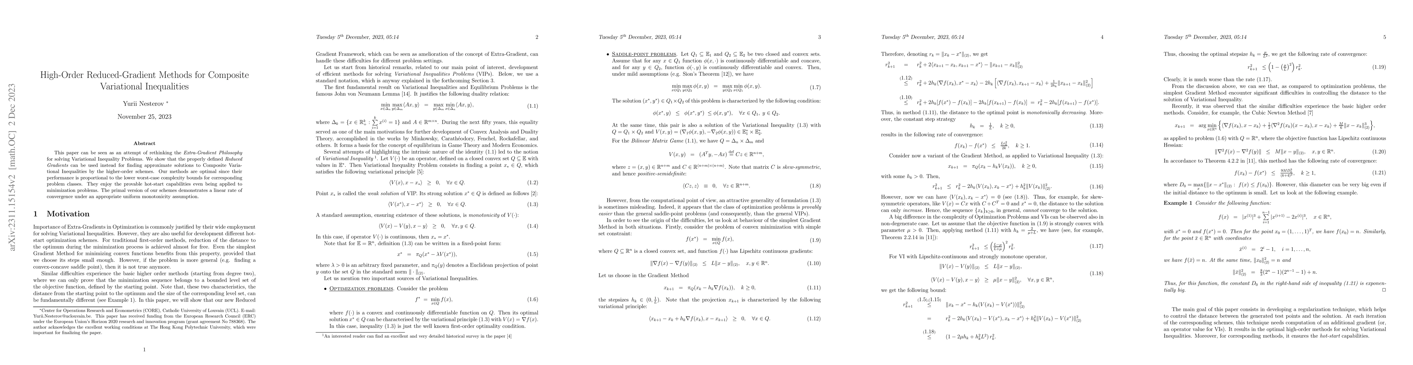 Thumbnail for High-Order Reduced-Gradient Methods for Composite Variational
  Inequalities