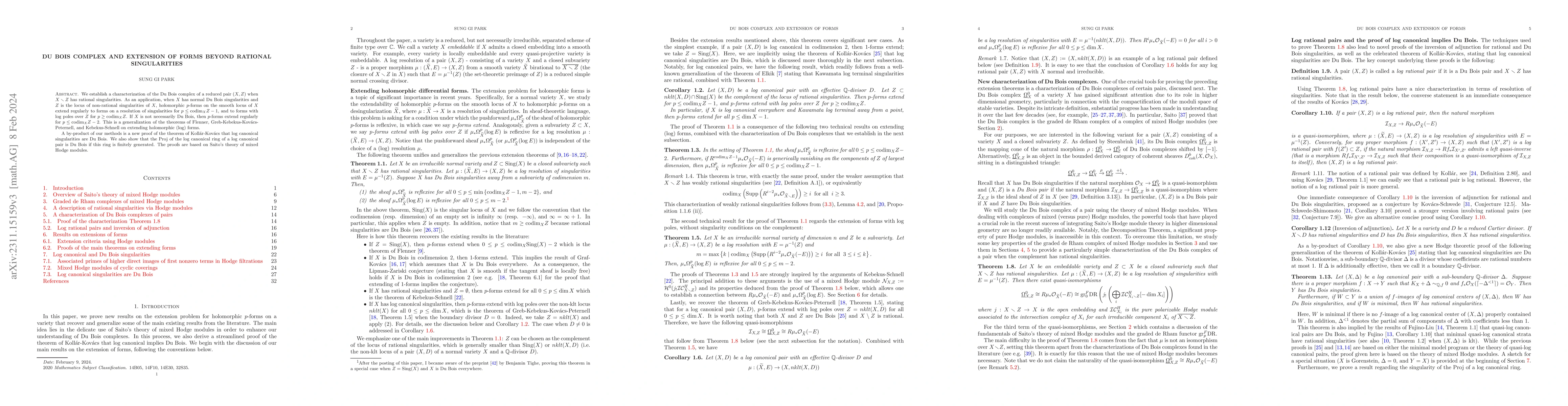Thumbnail for Du Bois complex and extension of forms beyond rational singularities