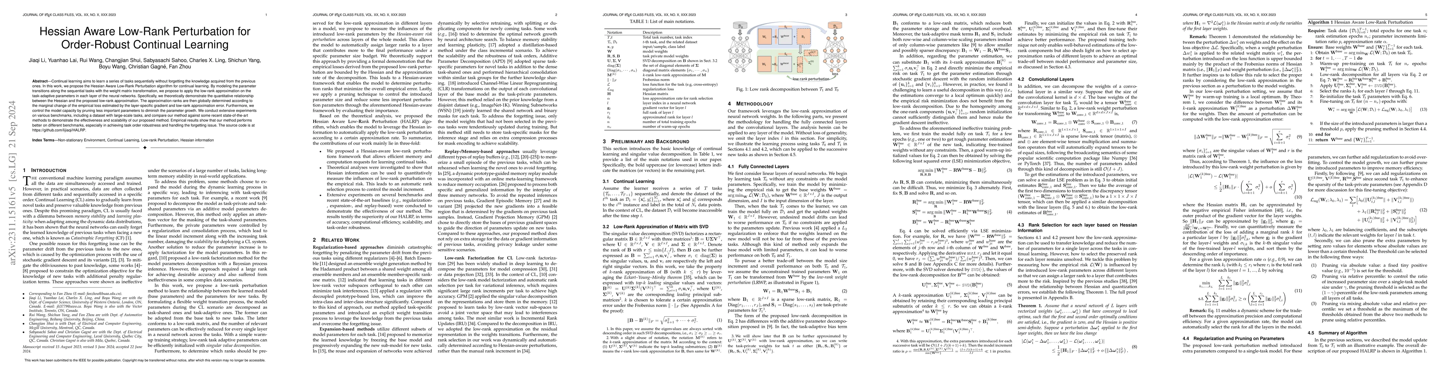 Thumbnail for Hessian Aware Low-Rank Perturbation for Order-Robust Continual Learning