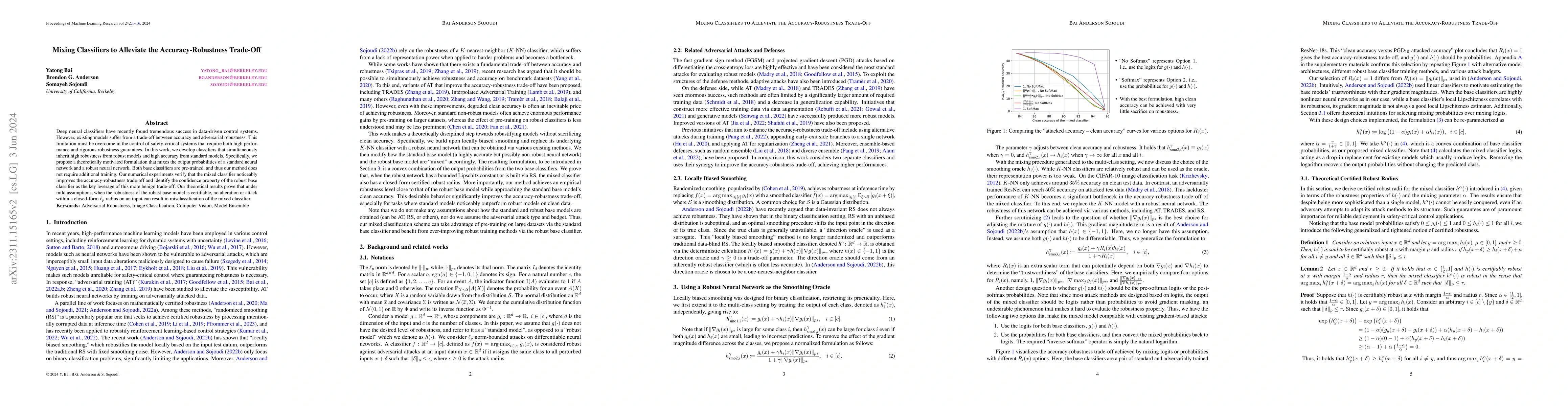 Thumbnail for Mixing Classifiers to Alleviate the Accuracy-Robustness Trade-Off
