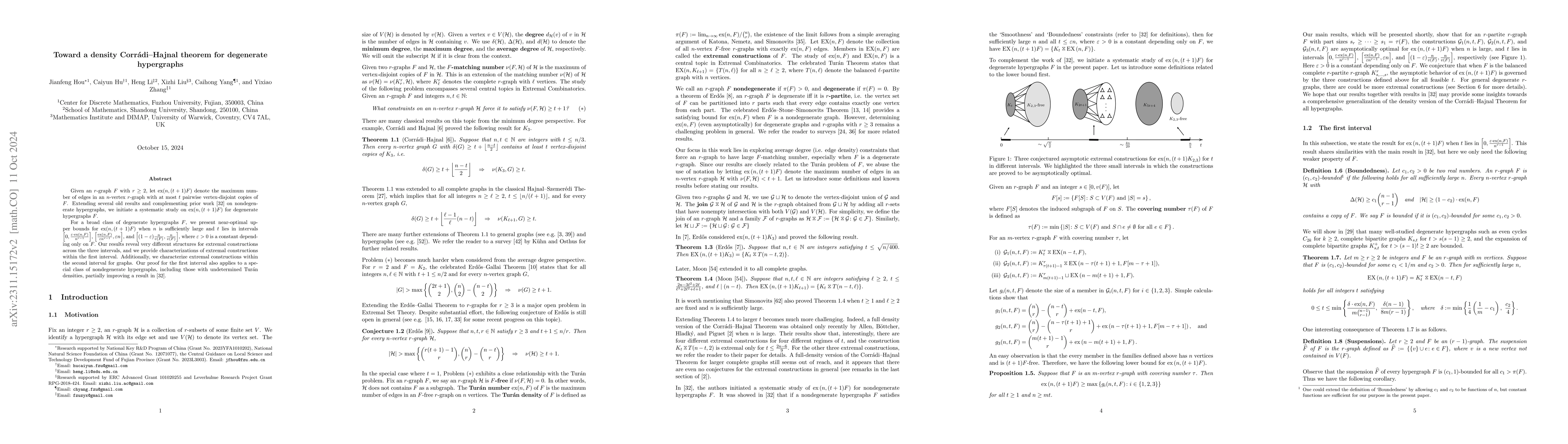 Thumbnail for Toward a density Corr\'{a}di--Hajnal theorem for degenerate hypergraphs