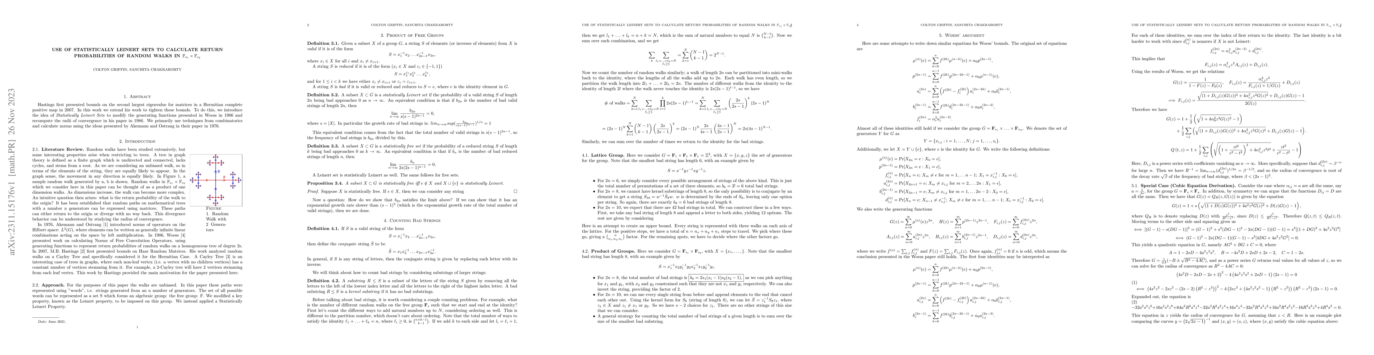 Thumbnail for Use of statistically leinert sets to calculate return probabilities of
  random walks in F_s1 x F_s2