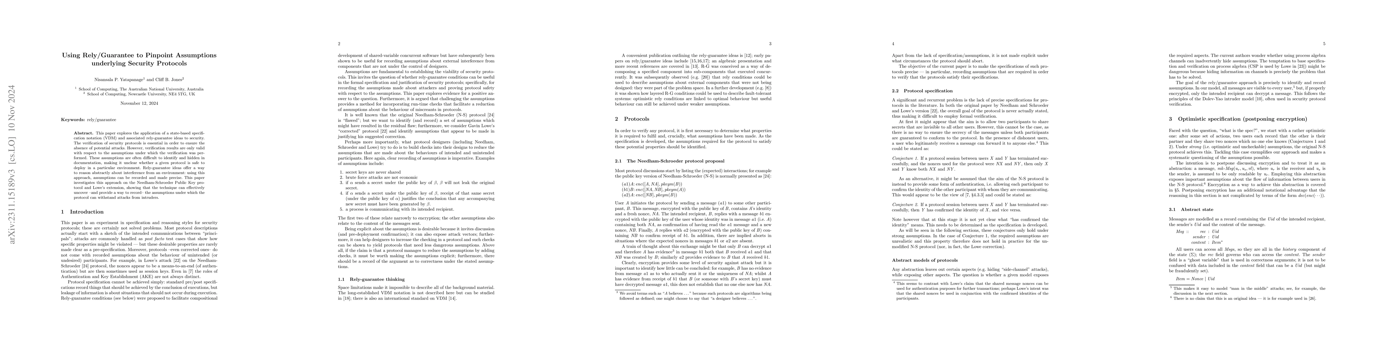Thumbnail for Using Rely/Guarantee to Pinpoint Assumptions underlying Security
  Protocols