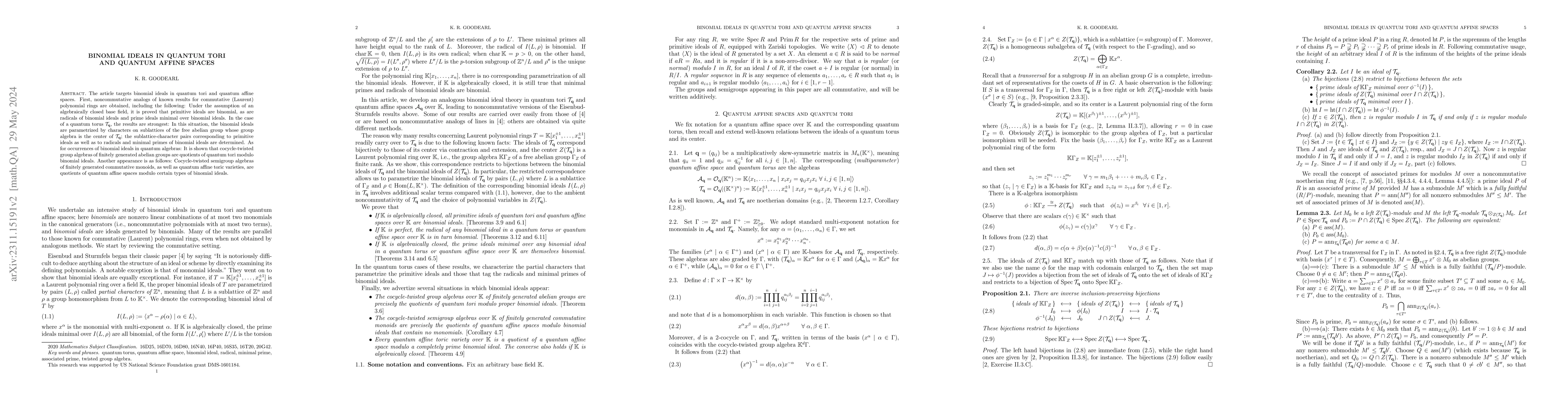 Thumbnail for Binomial ideals in quantum tori and quantum affine spaces