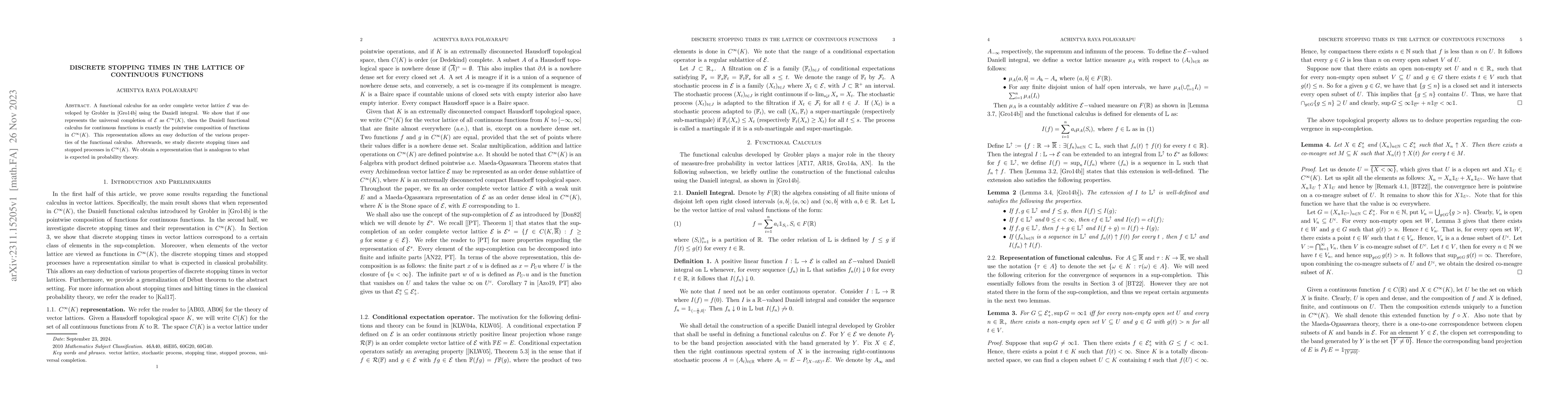 Thumbnail for Discrete stopping times in the lattice of continuous functions