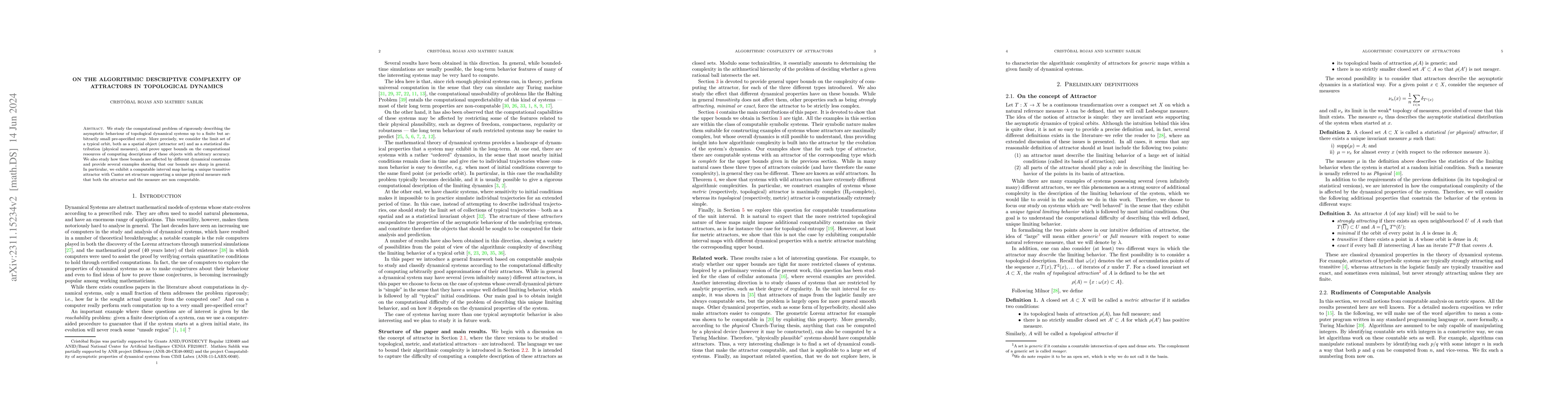 Thumbnail for On the algorithmic descriptive complexity of attractors in topological
  dynamics