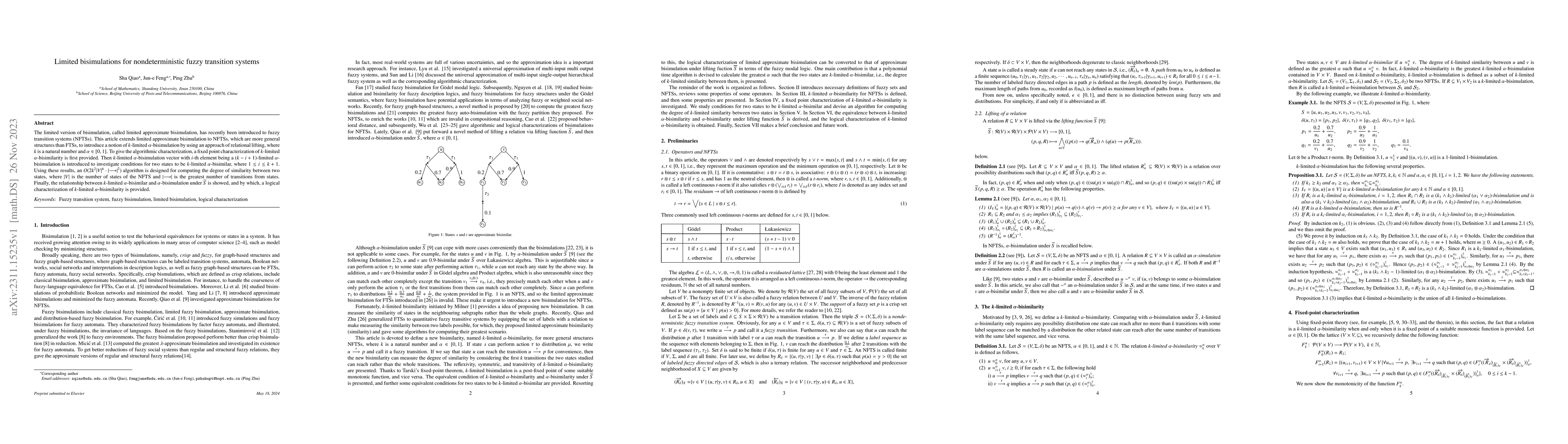 Thumbnail for Limited bisimulations for nondeterministic fuzzy transition systems
