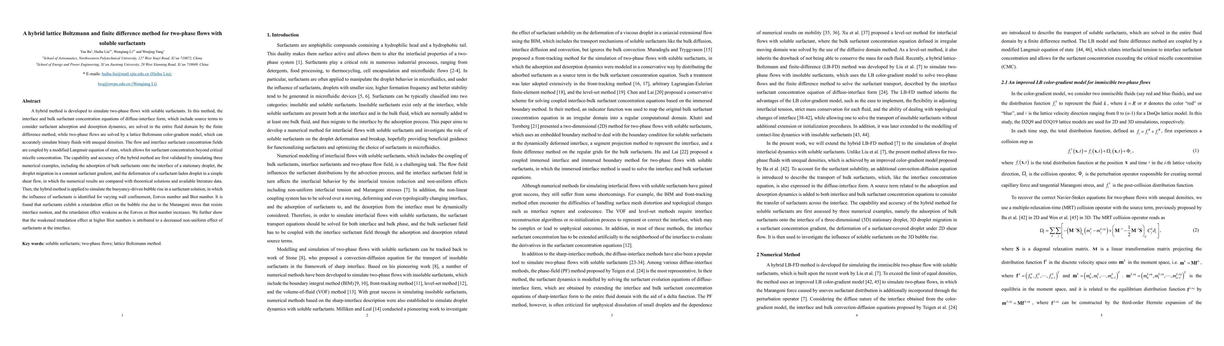 Thumbnail for A hybrid lattice Boltzmann and finite difference method for two-phase
  flows with soluble surfactants