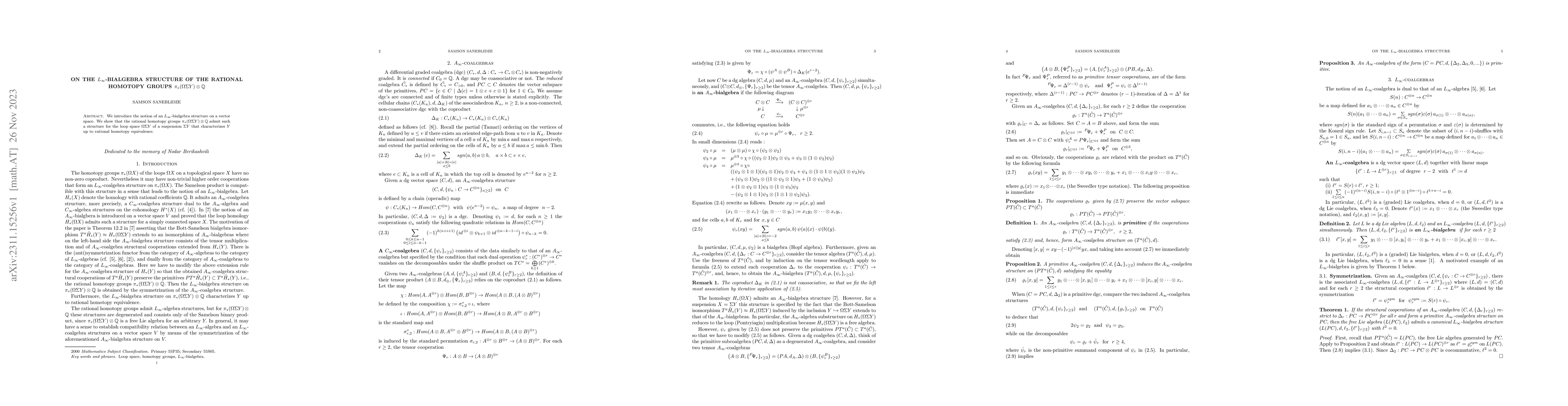 Thumbnail for On the $L_{\infty}$-bialgebra structure of the rational homotopy groups
  $\pi_{*}(\Omega \Sigma Y)\otimes \mathbb{Q}$