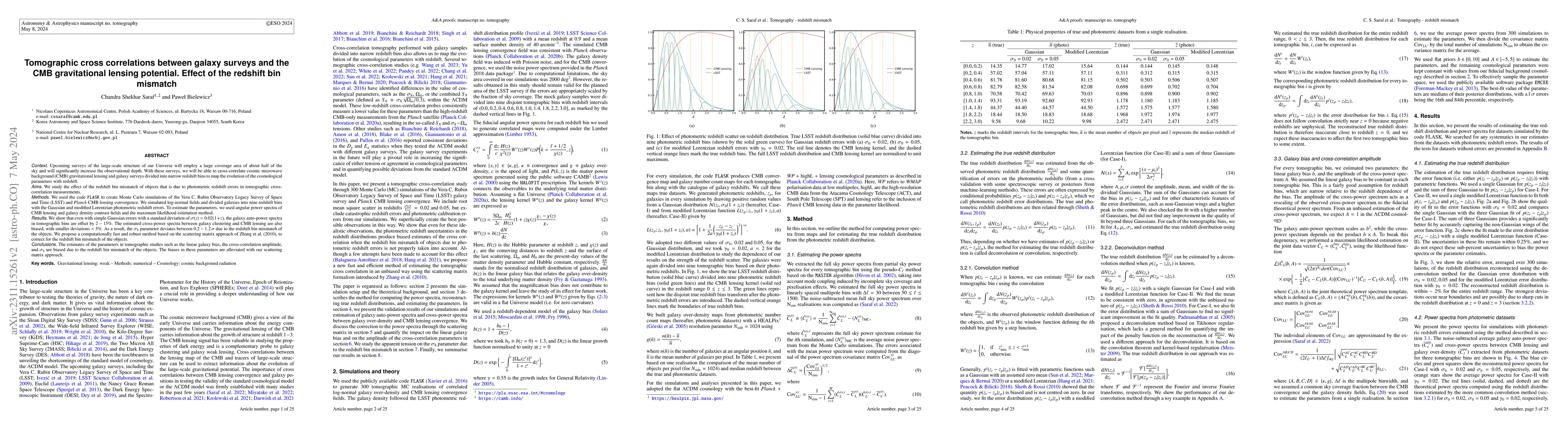 Thumbnail for Tomographic cross correlations between galaxy surveys and the CMB
  gravitational lensing potential. Effect of the redshift bin mismatch