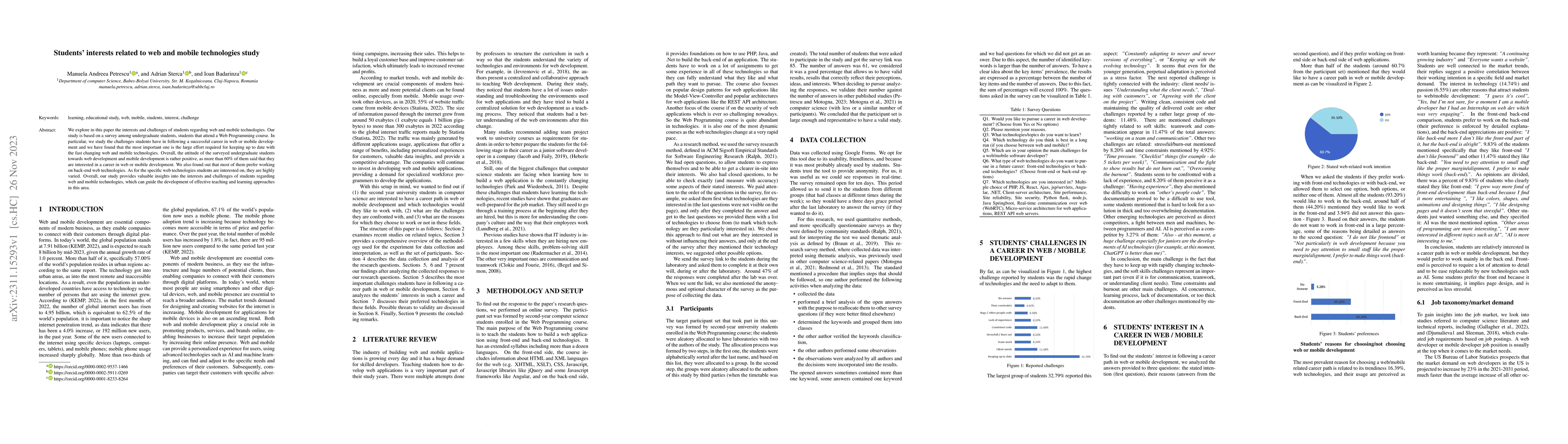 Thumbnail for Student's Interests Related to Web and Mobile Technologies Study