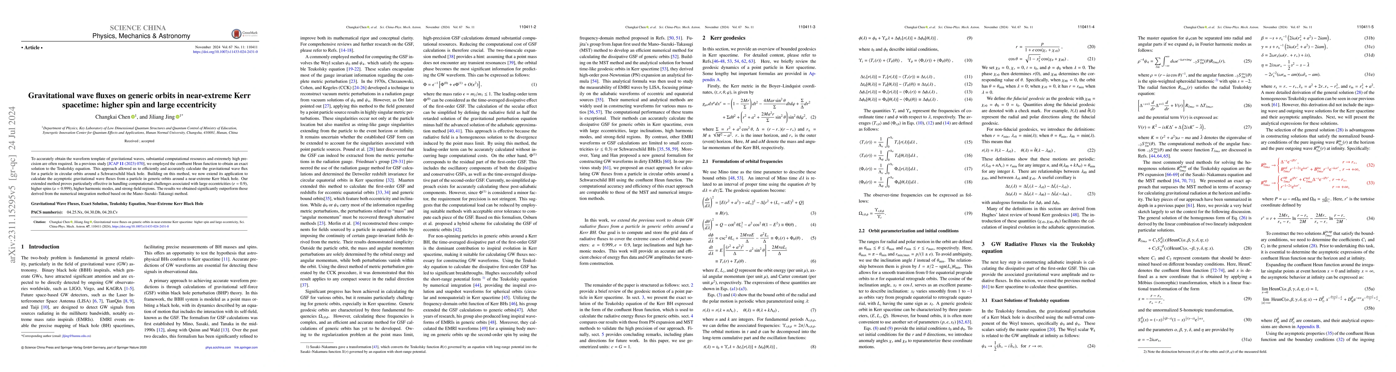 Thumbnail for Gravitational wave fluxes on generic orbits in near-extreme Kerr
  spacetime: higher spin and large eccentricity