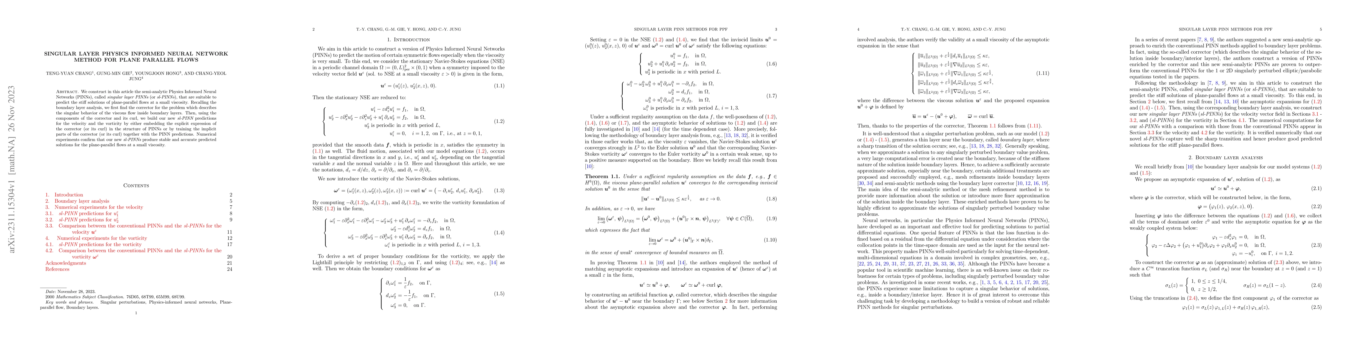 Thumbnail for Singular layer Physics Informed Neural Network method for Plane Parallel
  Flows