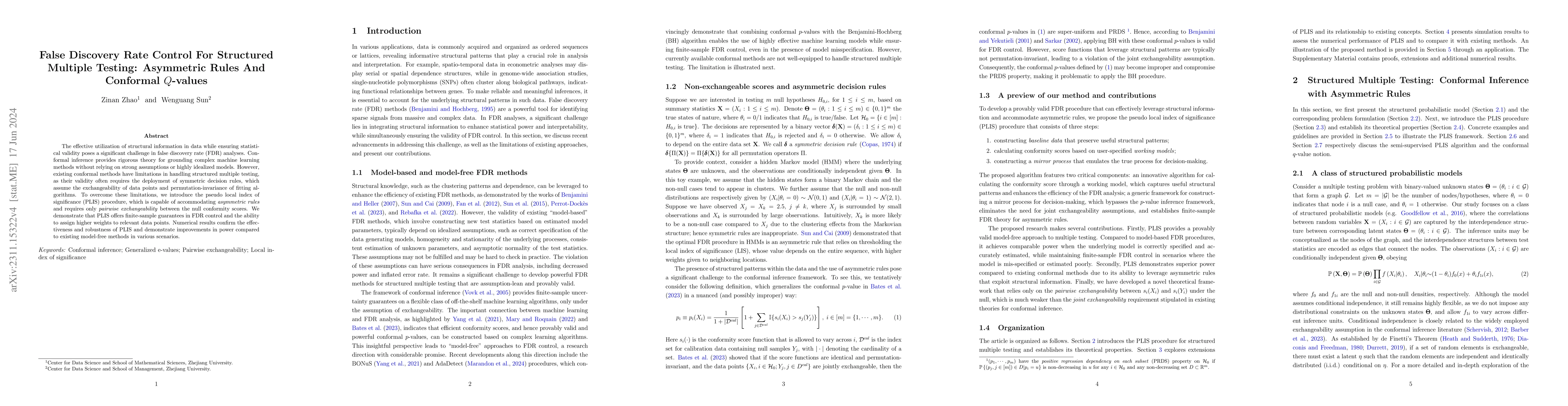 Thumbnail for False Discovery Rate Control For Structured Multiple Testing: Asymmetric
  Rules And Conformal Q-values