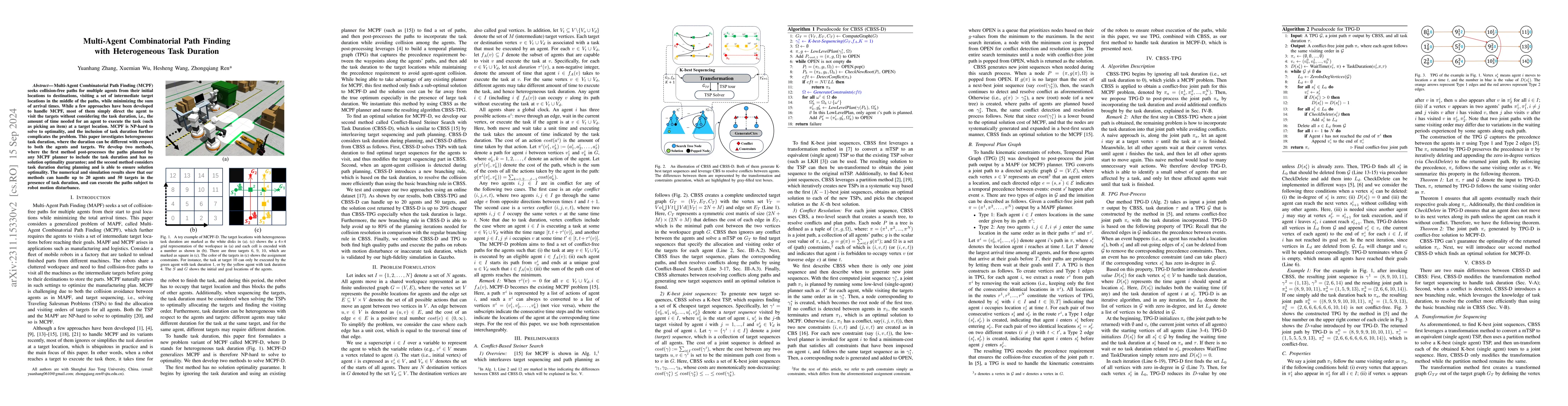 Thumbnail for Multi-Agent Combinatorial Path Finding with Heterogeneous Task Duration