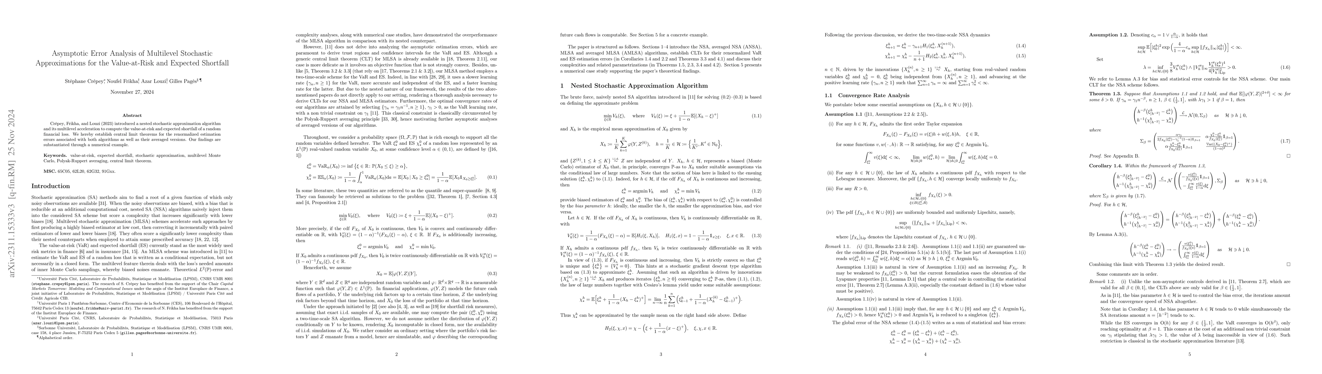 Thumbnail for Asymptotic Error Analysis of Multilevel Stochastic Approximations for
  the Value-at-Risk and Expected Shortfall