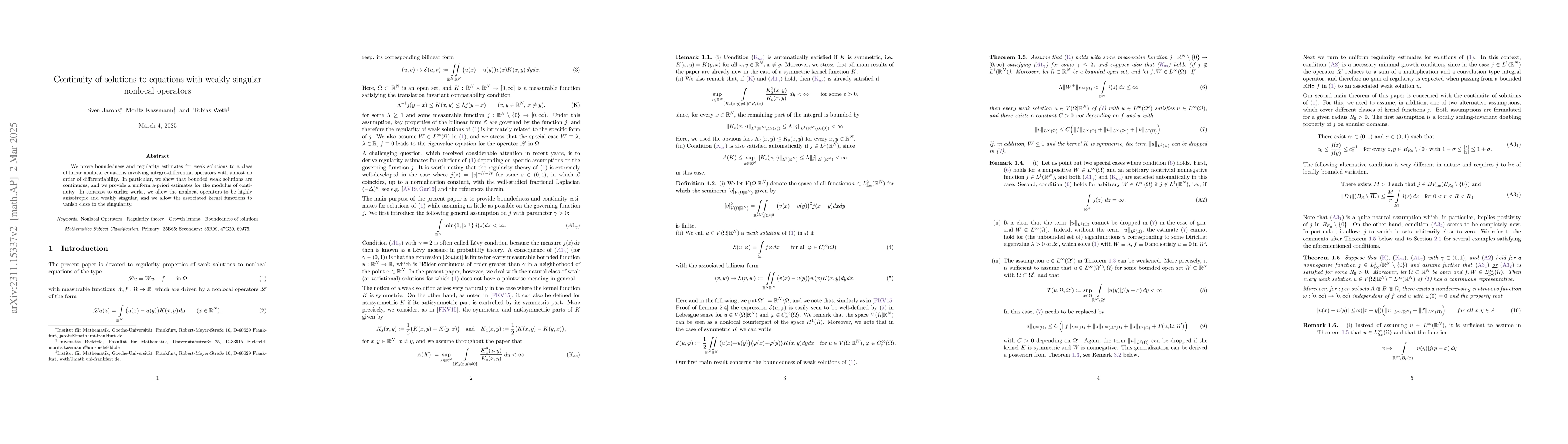 Thumbnail for Continuity of solutions to equations with weakly singular nonlocal
  operators