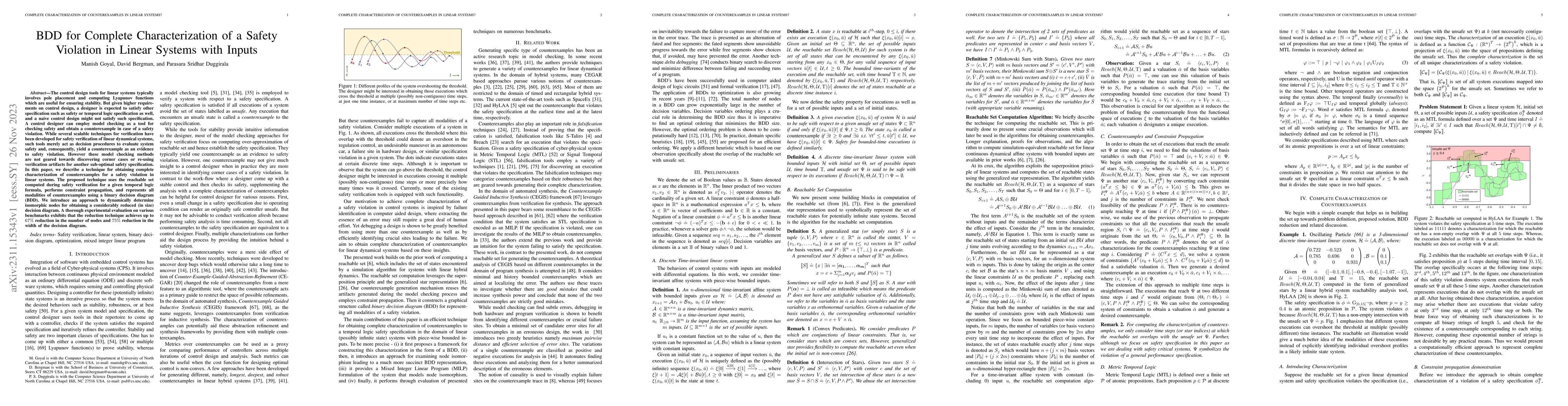 Thumbnail for BDD for Complete Characterization of a Safety Violation in Linear
  Systems with Inputs