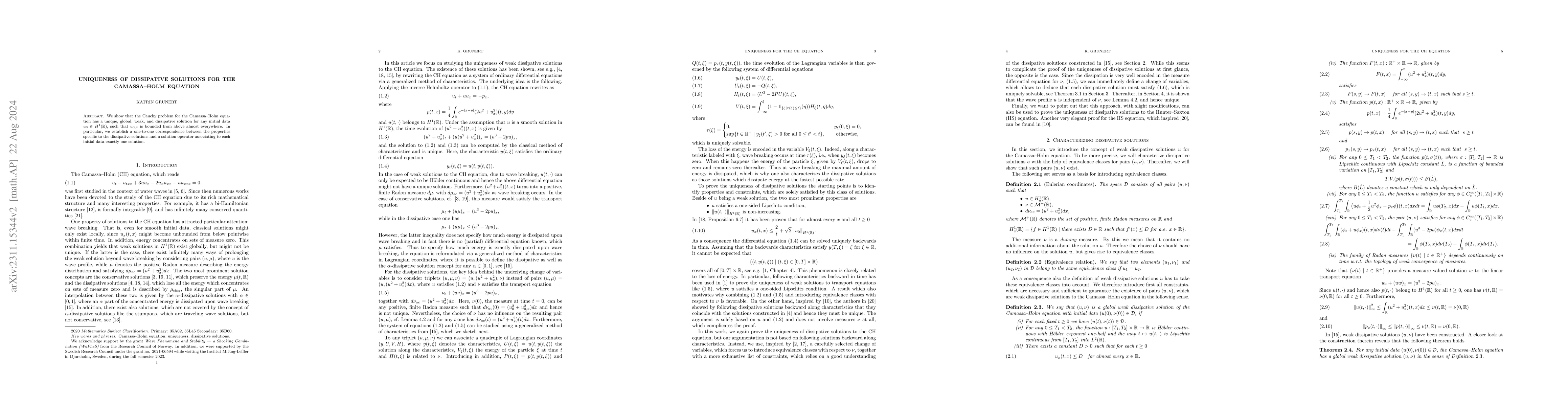 Thumbnail for Uniqueness of dissipative solutions for the Camassa-Holm equation