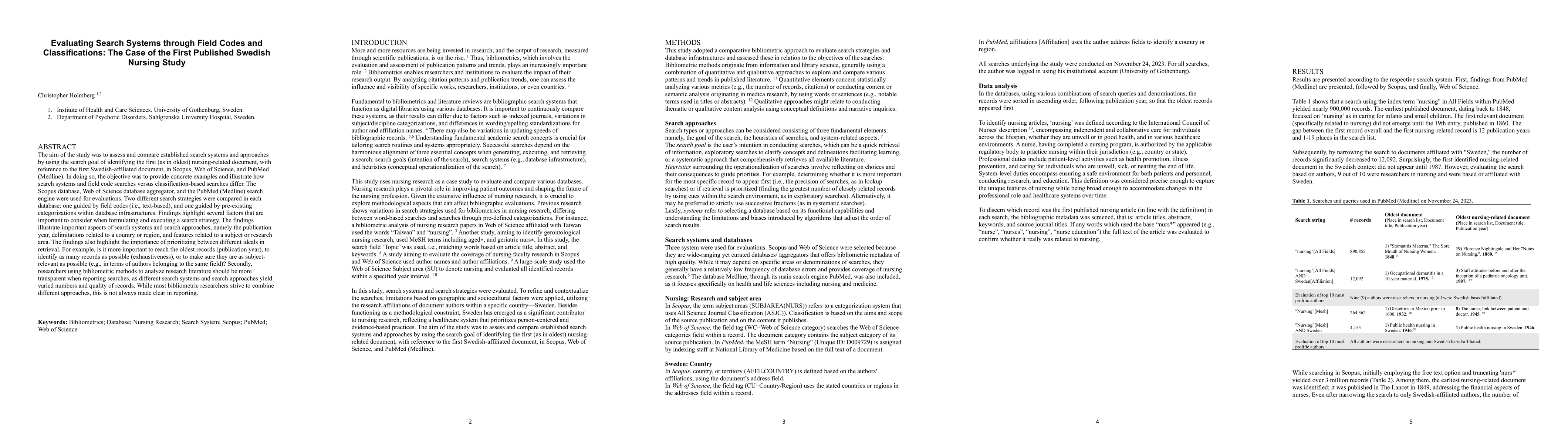 Thumbnail for Evaluating Search Systems through Field Codes and Classifications: The
  Case of the First Published Swedish Nursing Study