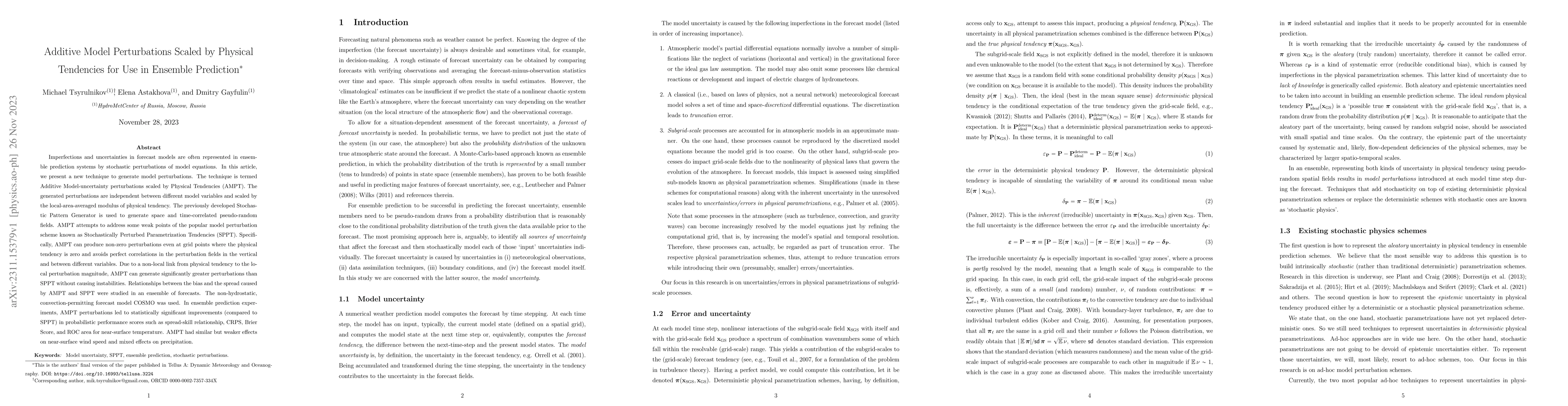 Thumbnail for Additive Model Perturbations Scaled by Physical Tendencies for Use in
  Ensemble Prediction