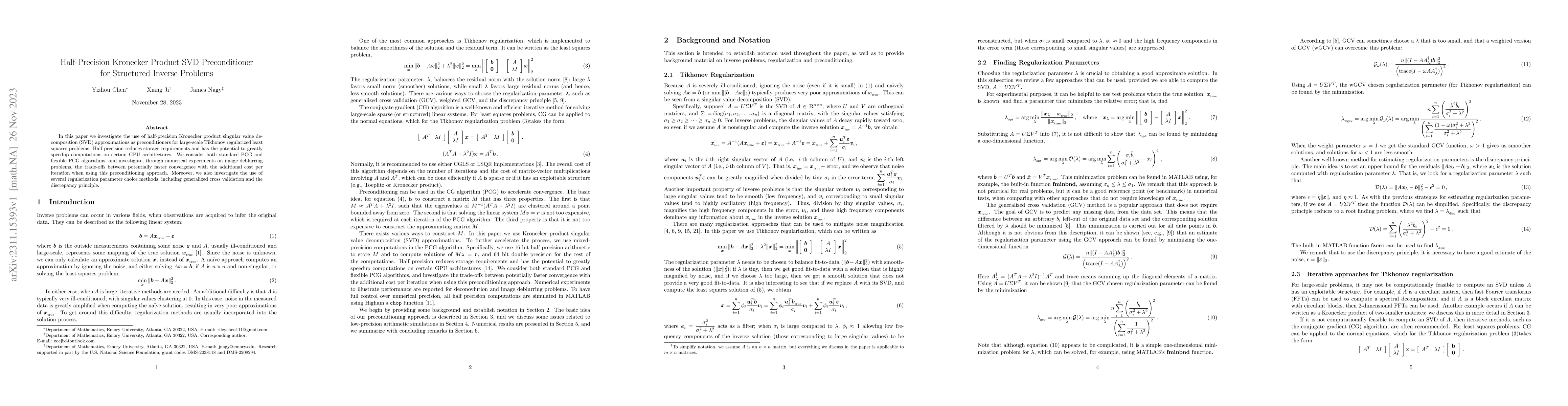 Thumbnail for Half-Precision Kronecker Product SVD Preconditioner for Structured
  Inverse Problems